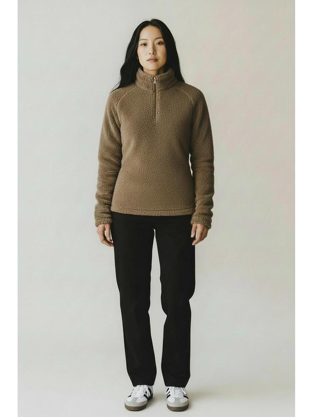 Dylan Los Angeles Brown Faux Fur Fleece Quarter-Zip Pullover, Size Medium